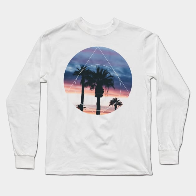 Sunset Palm Trees Geoemtric Photography Long Sleeve T-Shirt by deificusArt